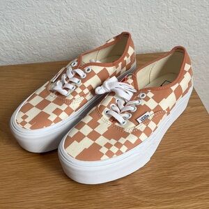 Vans Cream and Tan Checkered Shoes